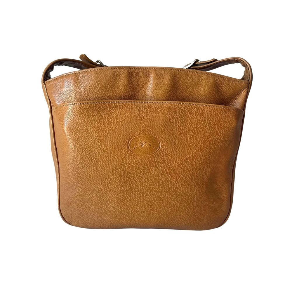 Longchamp Le Foulonne Pebbled Leather Crossbody Bag Tan Silver Vintage Y2K